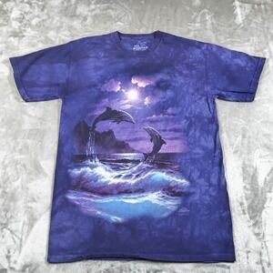 Vintage The Mountain Dolphin Shirt Mens Medium Purple Sunset Ocean Outdoor